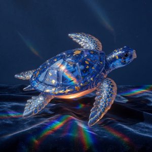 A cobalt blue glass sea turtle with gold flecks